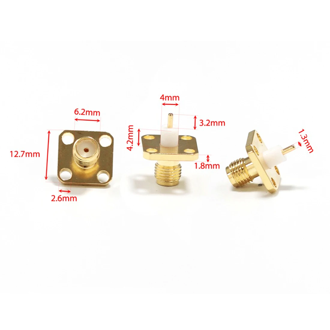 1pc SMA Female Jack RF Coax Modem Converrtor Connector 4-hole Flange Solder Post Straight Insulator Long 4mm Goldplated New