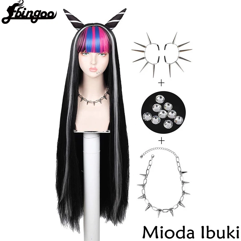 

Ebingoo Synthetic Danganronpa Mioda Ibuki Cosplay Wigs 100cm Long Mixed Color Straight Halloween Heat Resistant Synthetic Hair