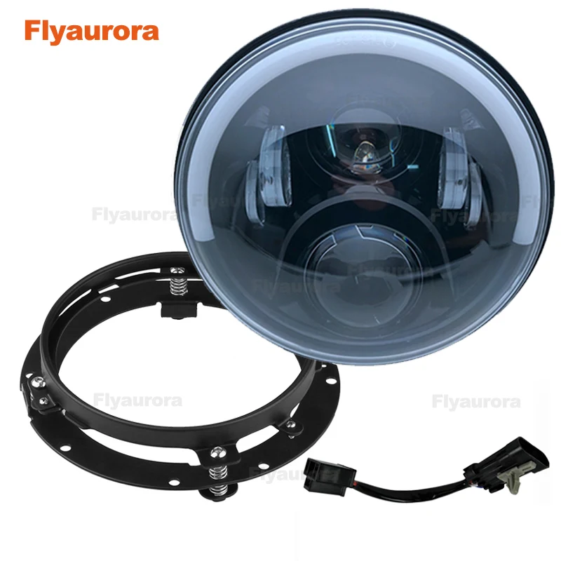 Flyaurora 7inch LED Headlight Bulbs Halo Angle Eyes DRL Led Headlamp 12v For Wrangler JK 2 Door 2 2007 2008 2009 2010 2011-2015