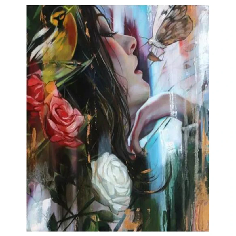 5D DIY Abstract Color Animal Girl Kiss Butterfly Diamond Painting Sexy Picture Art Living Room Home Decoration Gift  FH780