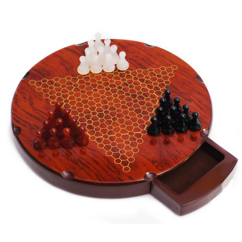 High Grade Multicolor Agate Chinese Checkers Chess Set Fine Wooden Circular Chessboard Classic Game T6