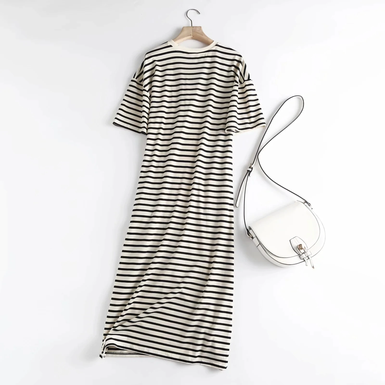 Maxdutti De Fiesta De Noche England Indie Folk Vintage Striped O-neck Loose Causal Long Dress Cotton Summer Dress Women Vestidos