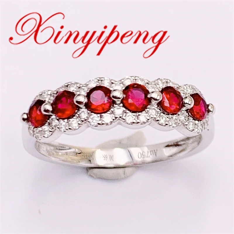 

Xin Yipeng Fine Gemstone Jewelry Real 18K White Gold With Diamond Inlaid Natural Ruby Ring Wedding Party Holiday Gift for Women