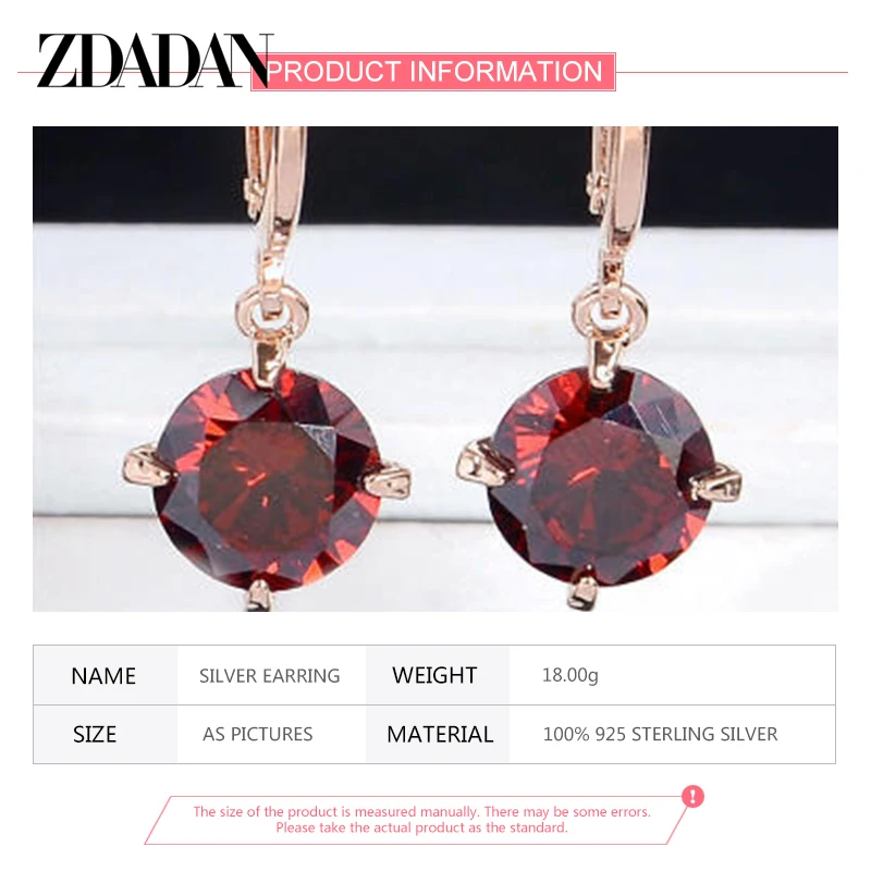 ZDADAN 925 Sterling Silver Crystal Zircon Dangle Earring For Women Engagement Party Jewelry Gift