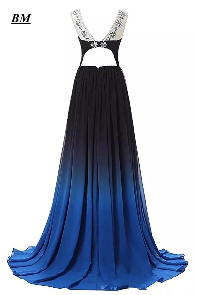 Vestido de festa elegante linha a com ombré, vestido de baile longo de chiffon com pérolas e gradiente, vestido de noite formal, bm19, 2019