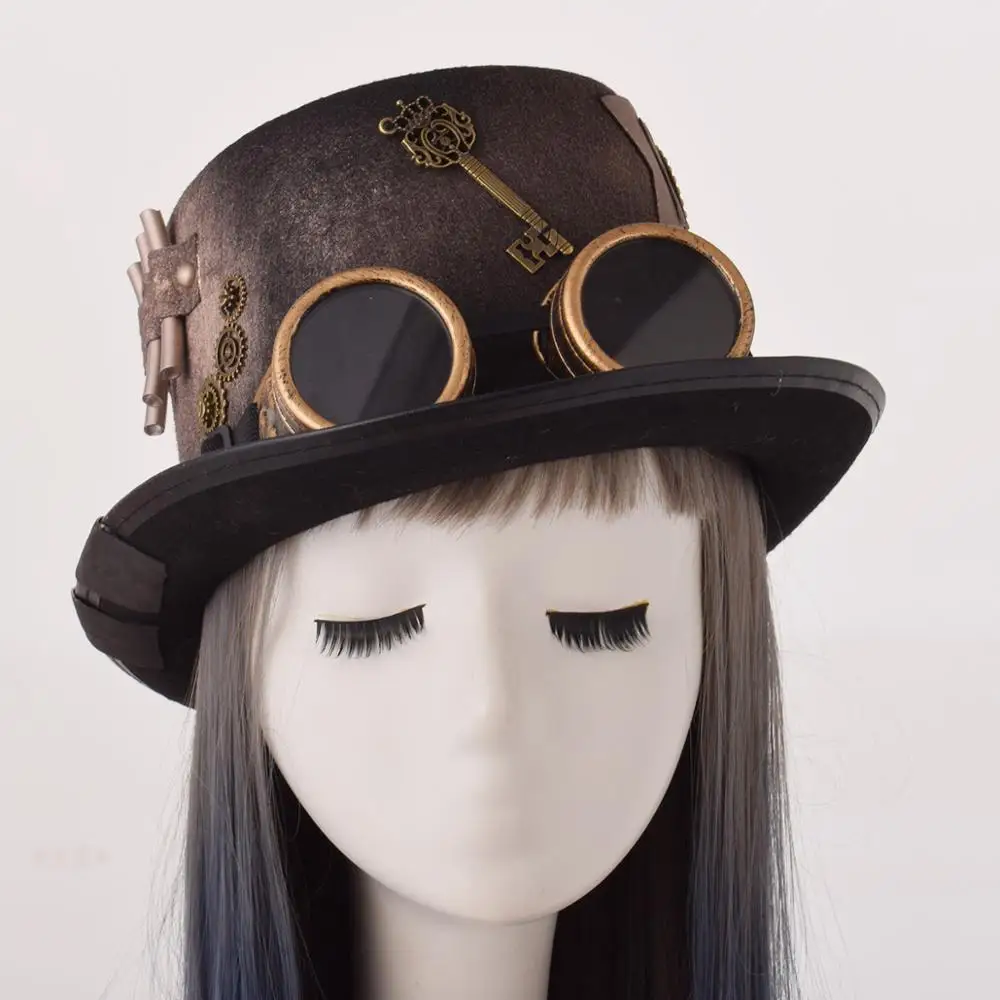 Steampunk Hat for Women Men Gears Party Top Hat With Goggles Gothic Festival Hats Accessories