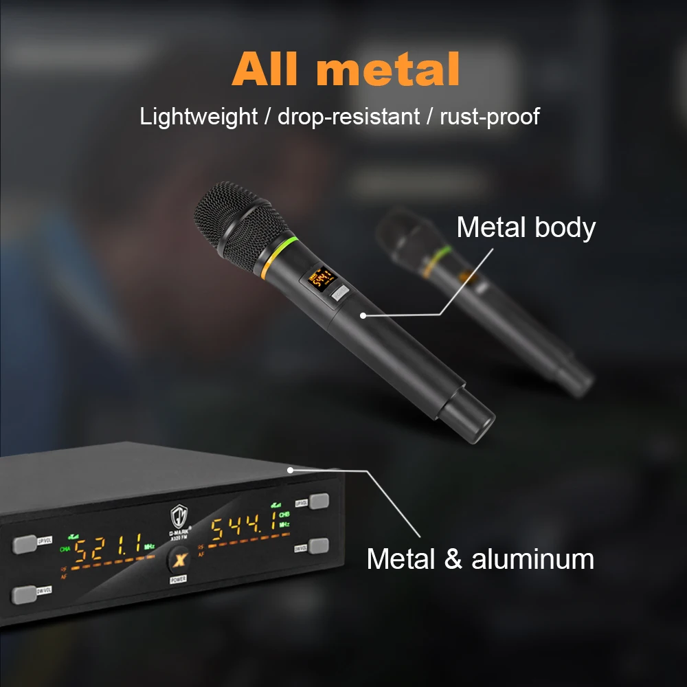 Microfono Wireless G-MARK X320FM microfono professionale per Karaoke frequenza corpo in metallo regolabile 80M per Stage Chruch Party Wedding