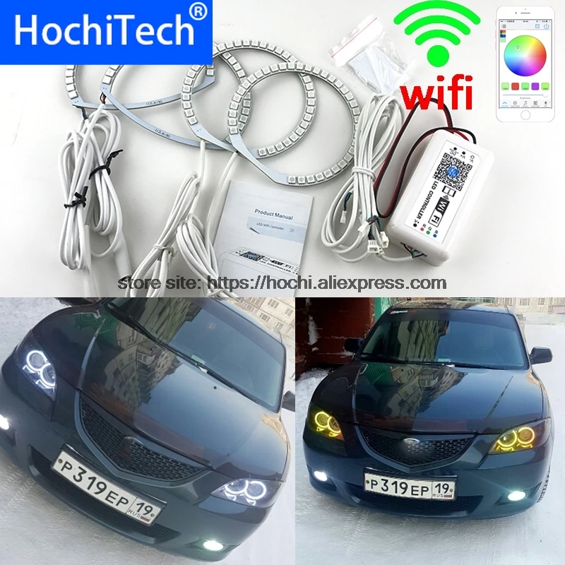 

HochiTech Excellent RGB Multi-Color rings kit car styling for angel eyes wifi remote control for Mazda 3 mazda3 2002-2007