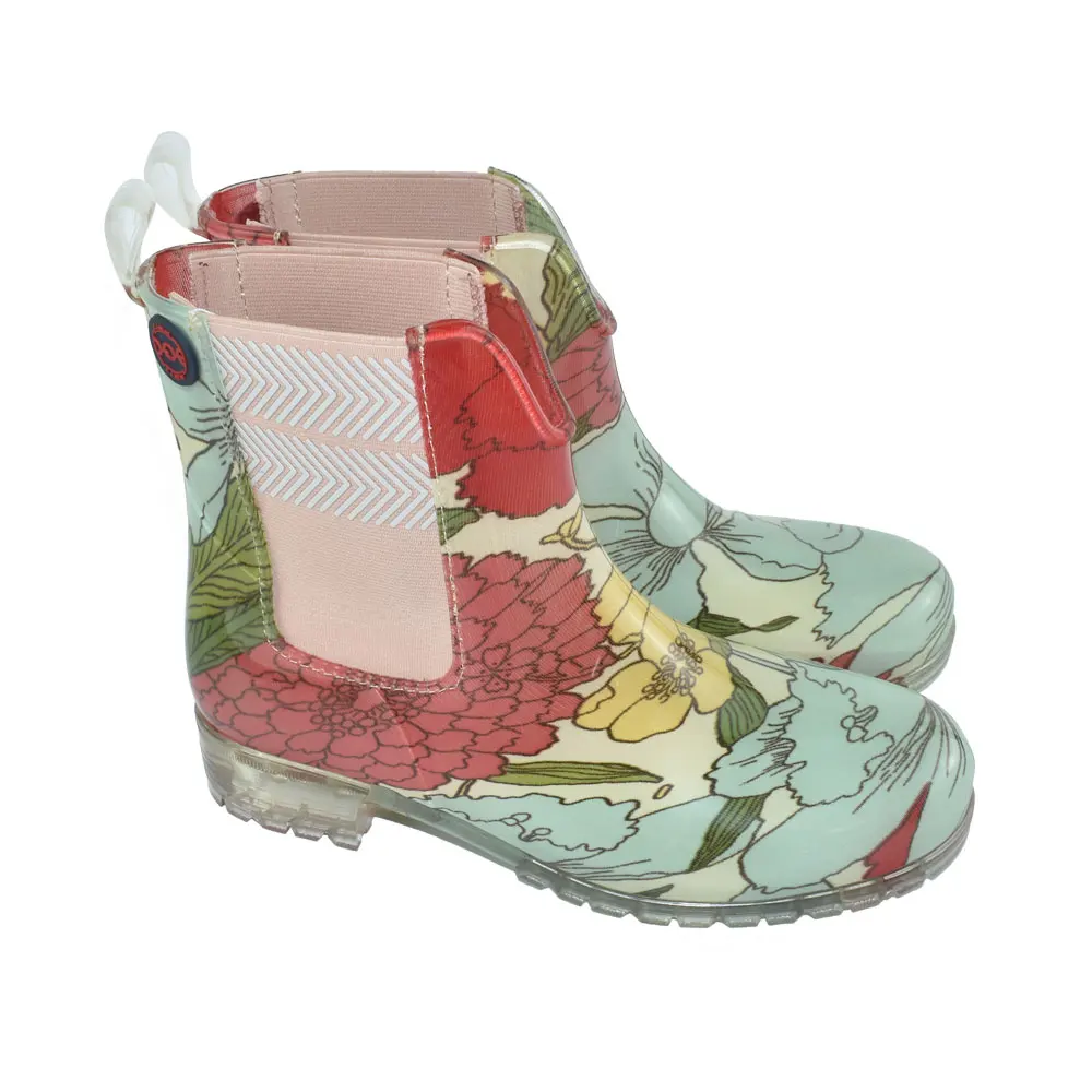 Women Elastic Band Rain Boots Spring Autumn New Fashion Non-slip Flower Print Water Boots Female Ankle Rainboots