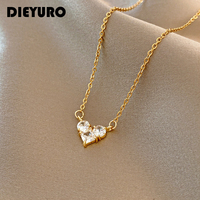 DIEYURO Stainless Steel Love Heart Zircon Necklace Female Simple Fashion Temperament Clavicle Chain Luxury French Romantic