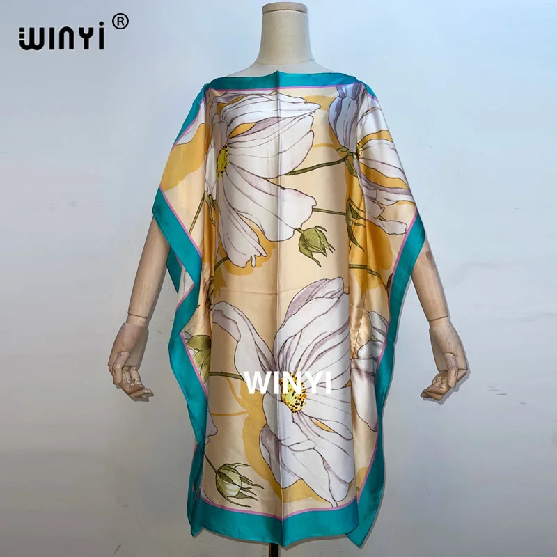 Fashionable Africa 2021 silk kaftan dress boho colourful pattern Dashiki African women's Silk Kaftan dress African Clothing