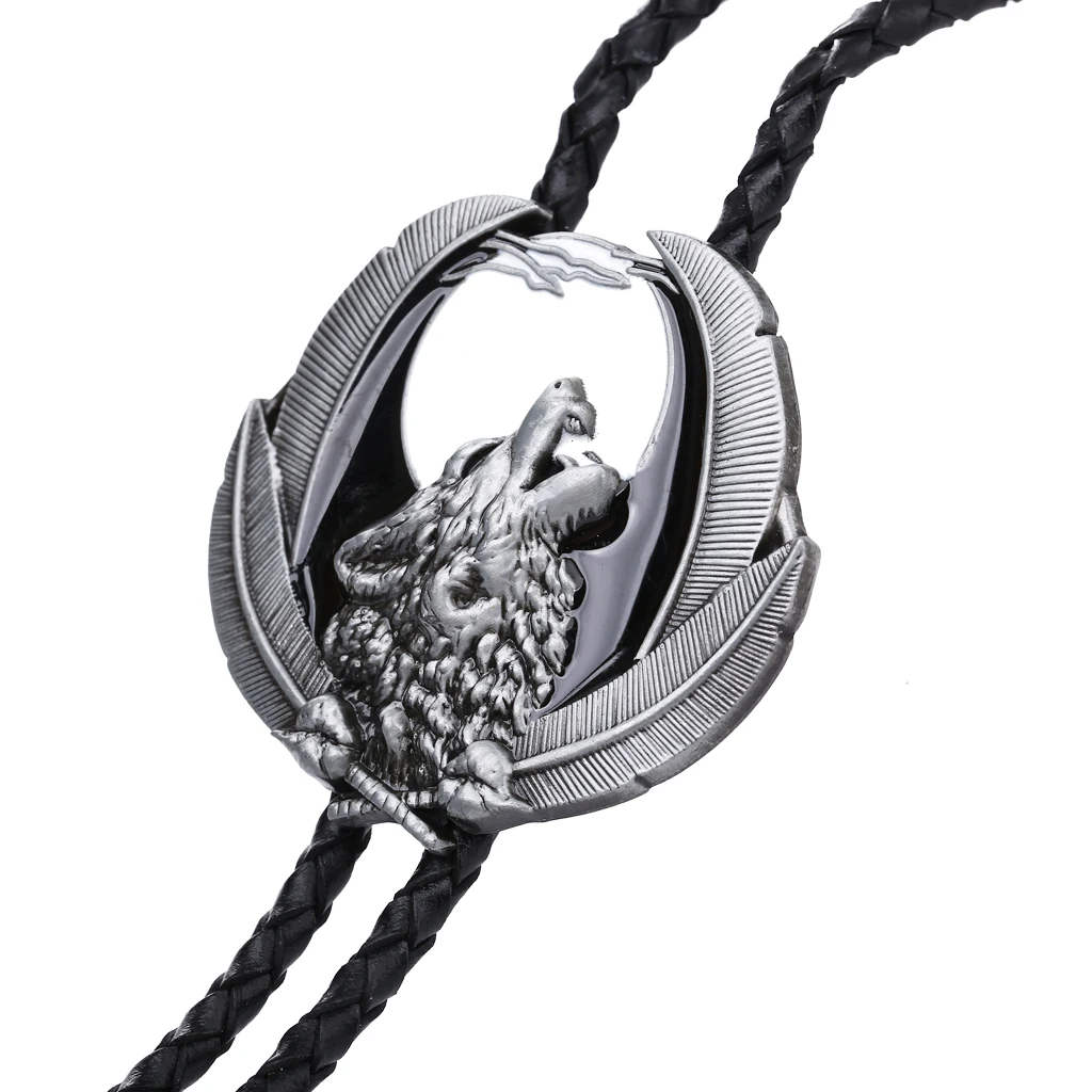 Western Cowboy Bolo Tie New Animal Eagle Wolf Shirt Leather Rope Tie for Men Fashionable Country Style Accessory
