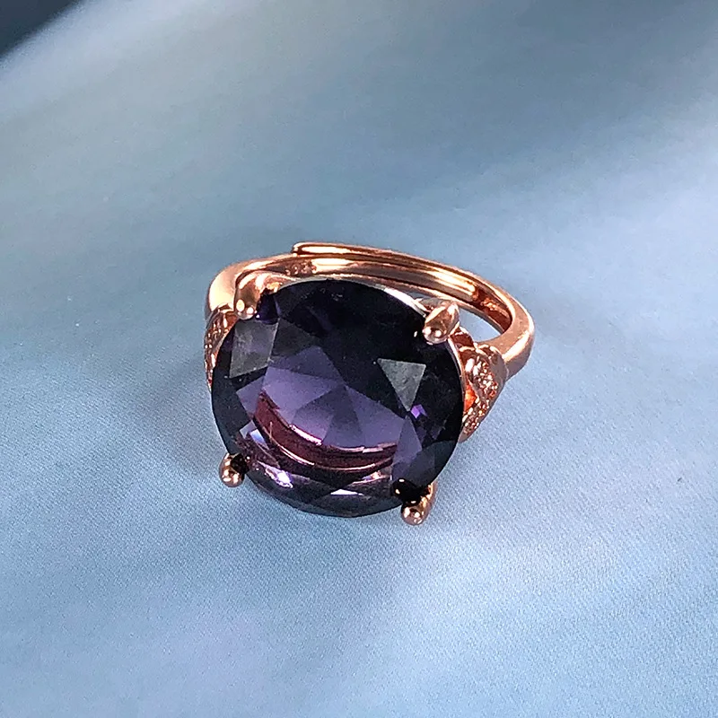 Retro Ring 925 Silver Jewelry with Oval Amethyst Zircon Gemstone Rose Gold Color Open Finger Rings for Women Wedding Party Gift