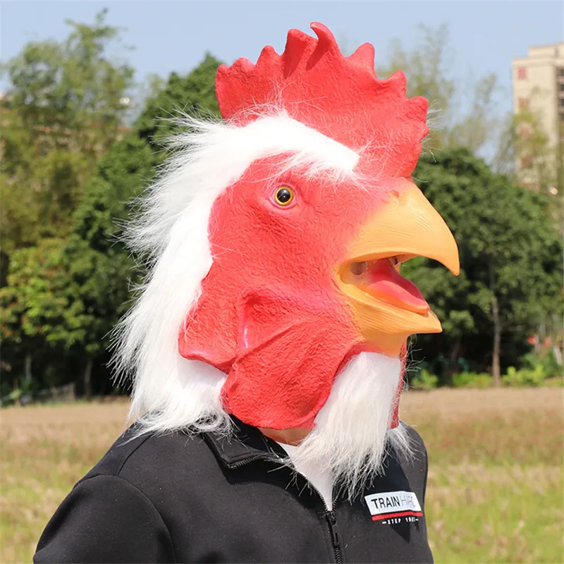 Funny Cute Rooster Mask Chicken Mask Halloween Novelty Costume Party Latex Animal Head Mask Rooster Cosplay Props White