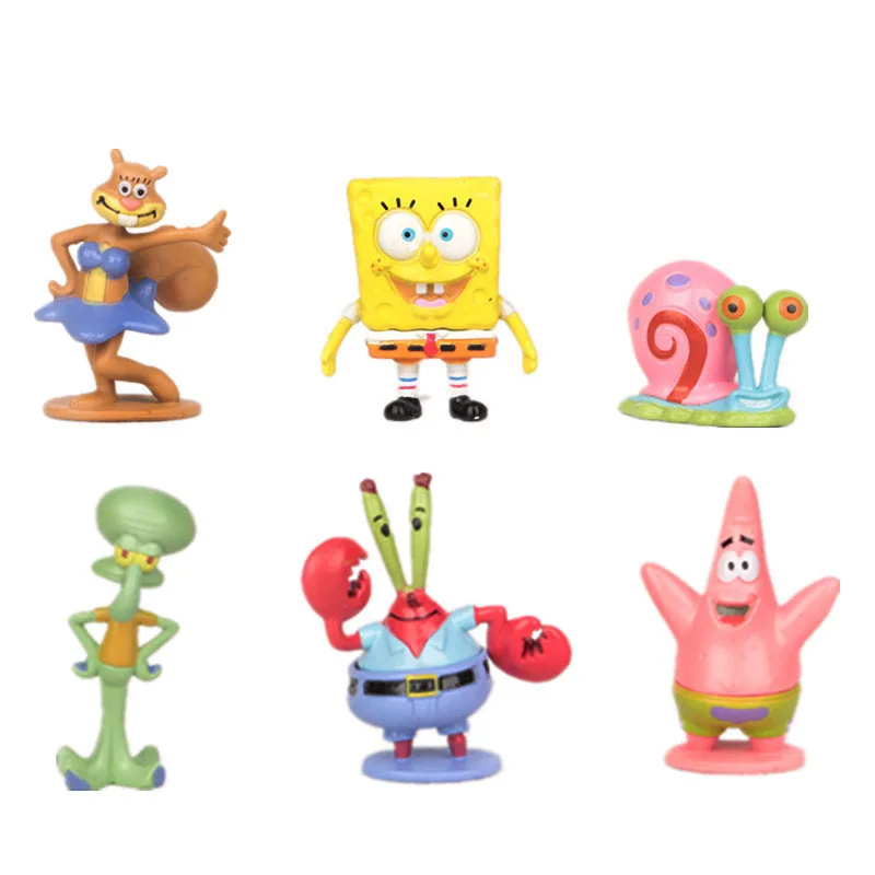 6Pcs/Set Kawaii Patrick Star Sponges Bobs PVC Model Action Figure Dolls Cartoon Sponge Bobs Bobs Classic Toys For Children Xmas