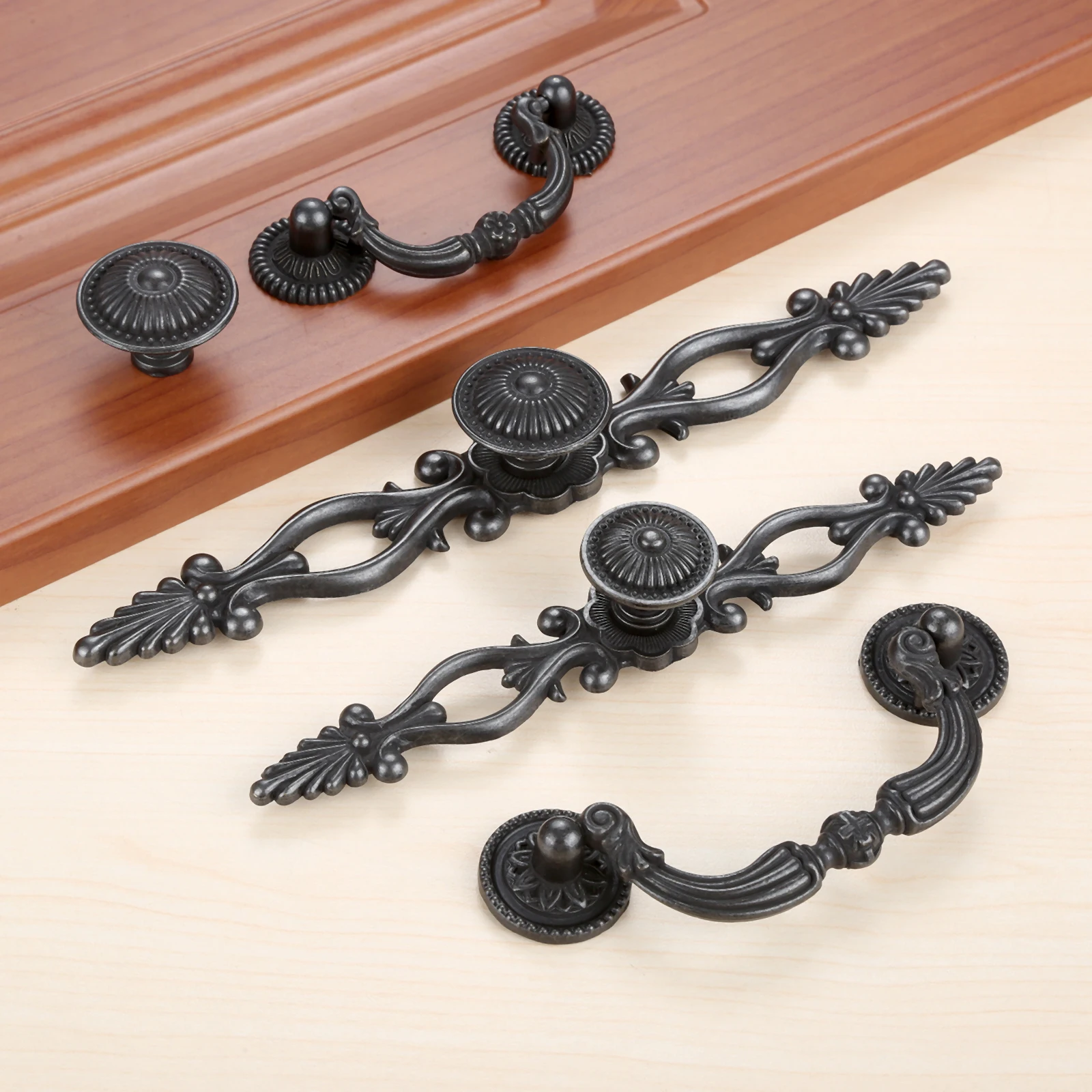 1pc Black Vintage Door Handles Antique Knobs and Handles for Kitchen Cabinets Cupboard Handles Closet Handle Furniture Hardware