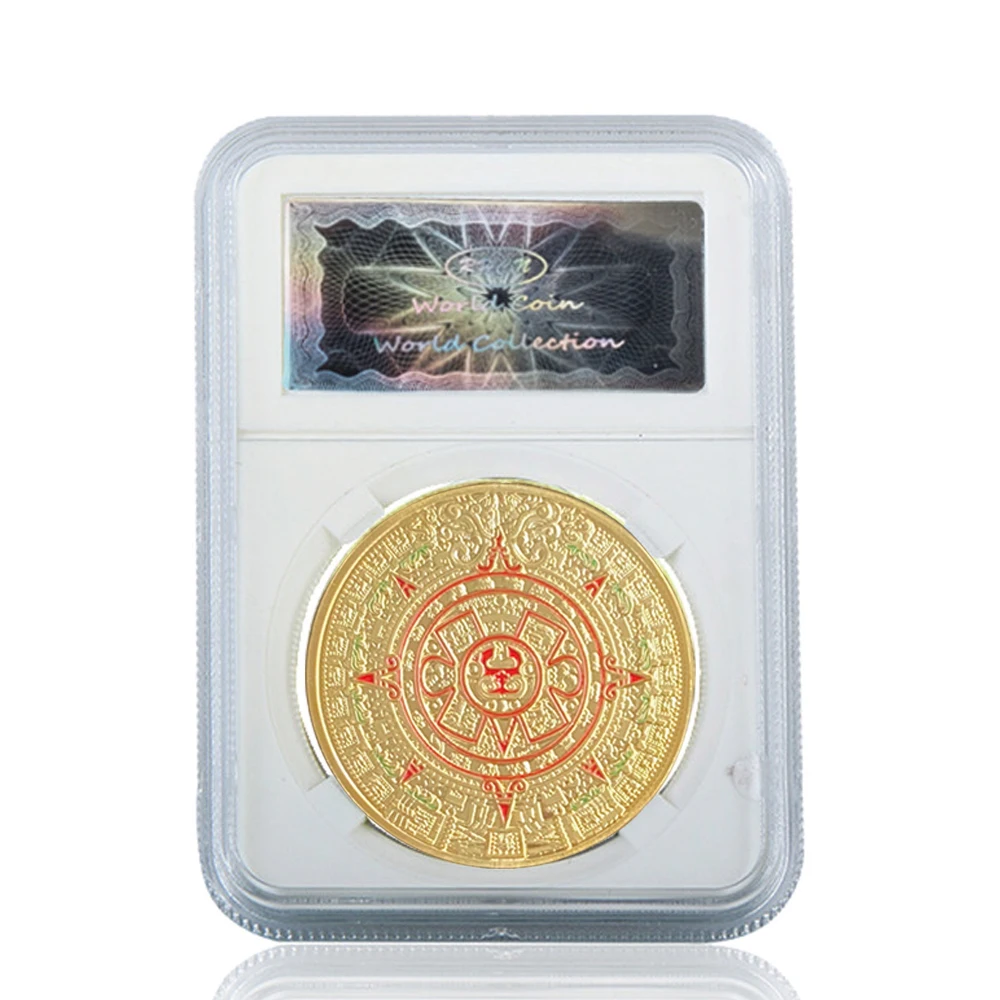 

Mexico Mayan Aztec Calendar Art Prophecy Culture 1.57"*0.12" Gold Coins Collectibles W/ Acrylic Case