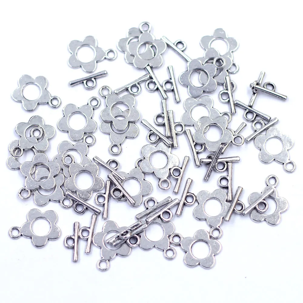 

Toggle Clasps Flower Shape Classic Silver Tone For Charms Bracelets Jewelry DIY Finding 20mm