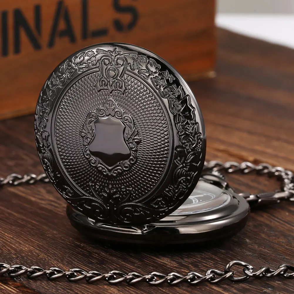 Roman Numerals Display Dial Exquisite Black/Silver/Bronze/Gold Quartz Pocket Watches Men Retro Pendant Clock with Pocket Chain