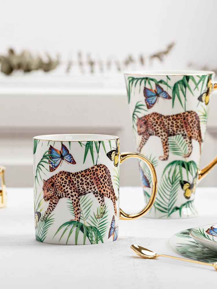 Creative White Panther Bone China Mug, Leopard Forest Cheetah Ceramic Coffee Cup, Milk, Water, Tea Party, Home Drinkware