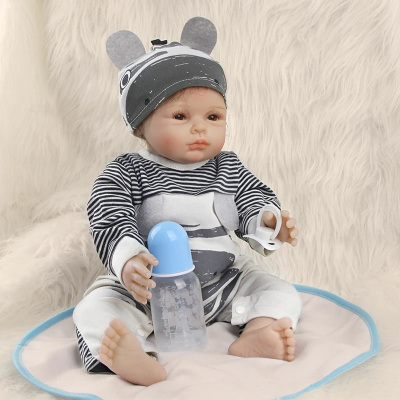 ZIYIUI Silicone  Reborn Doll 22 Inch 55 Cm Handsome Boy With Round Face And Big Eyes Children Toy Handmade Gifts