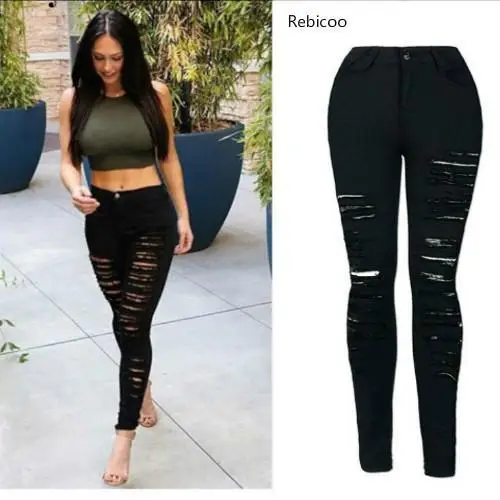 

new ripped jeans for women Women ripped trousers stretch pencil pants leggings sexy women pants