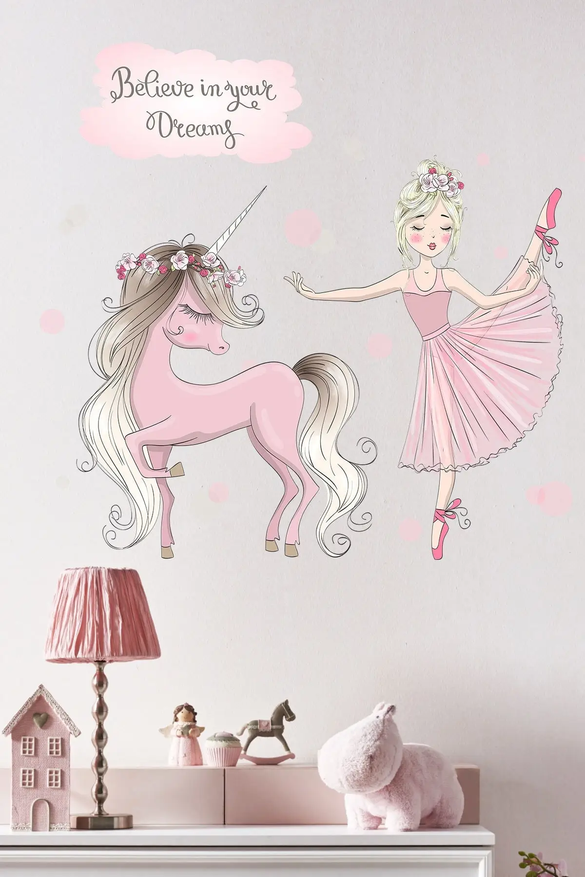 

Ballerina and Unicorn Kids Room sticker, home decoration, wall stickers, 60x80 cm