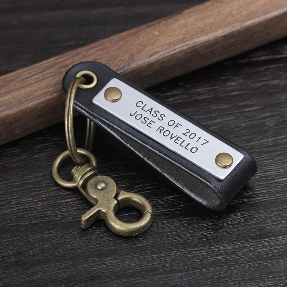 

Personalized Leather Keychain - Handmade Compass Keyring - Men's Gift