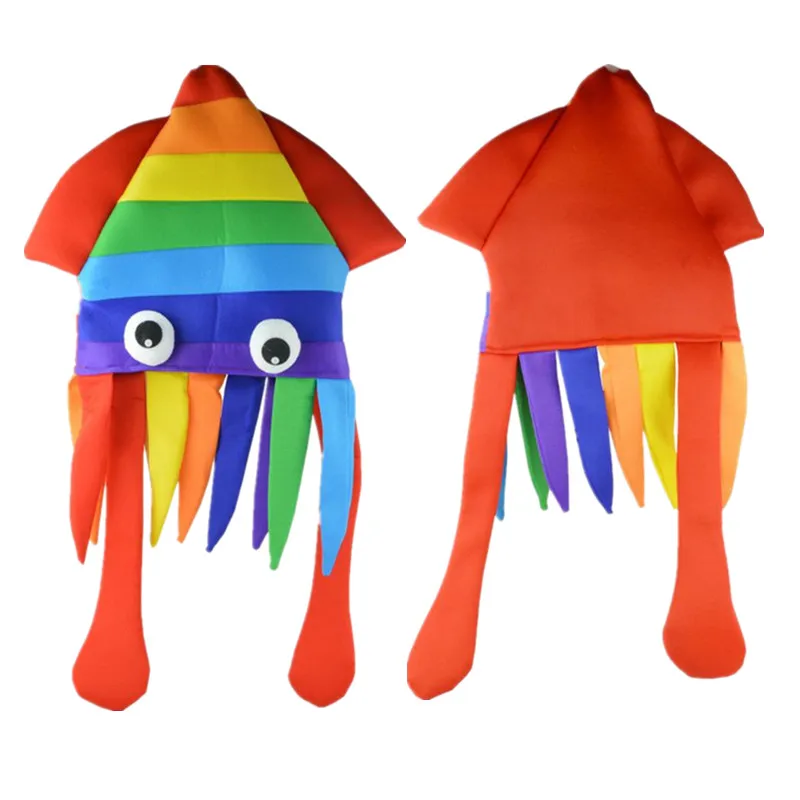 KLV Carino Arcobaleno Cappello Calamari Divertente Pazzo Cappellini Per Feste E Party Sea Animal Octopus Fungo Tappi Copricapo Per La Festa di