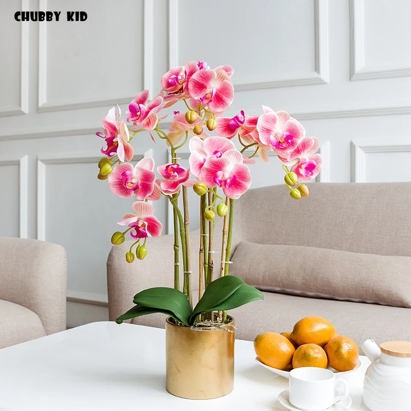 

High simulation 3D real touch artificial Butterfly Orchids flower arrangements fake flowers Phalaenopsis bonsai Floral ornaments