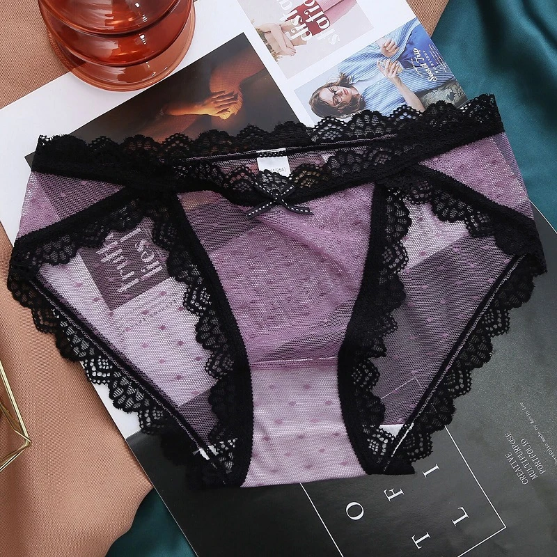 Women\'s Lace Underwear Panties Ladies Sexy Charming Net Gauze Transparent Panties Hot Girls Low Waist Briefs Pure Cotton Panties