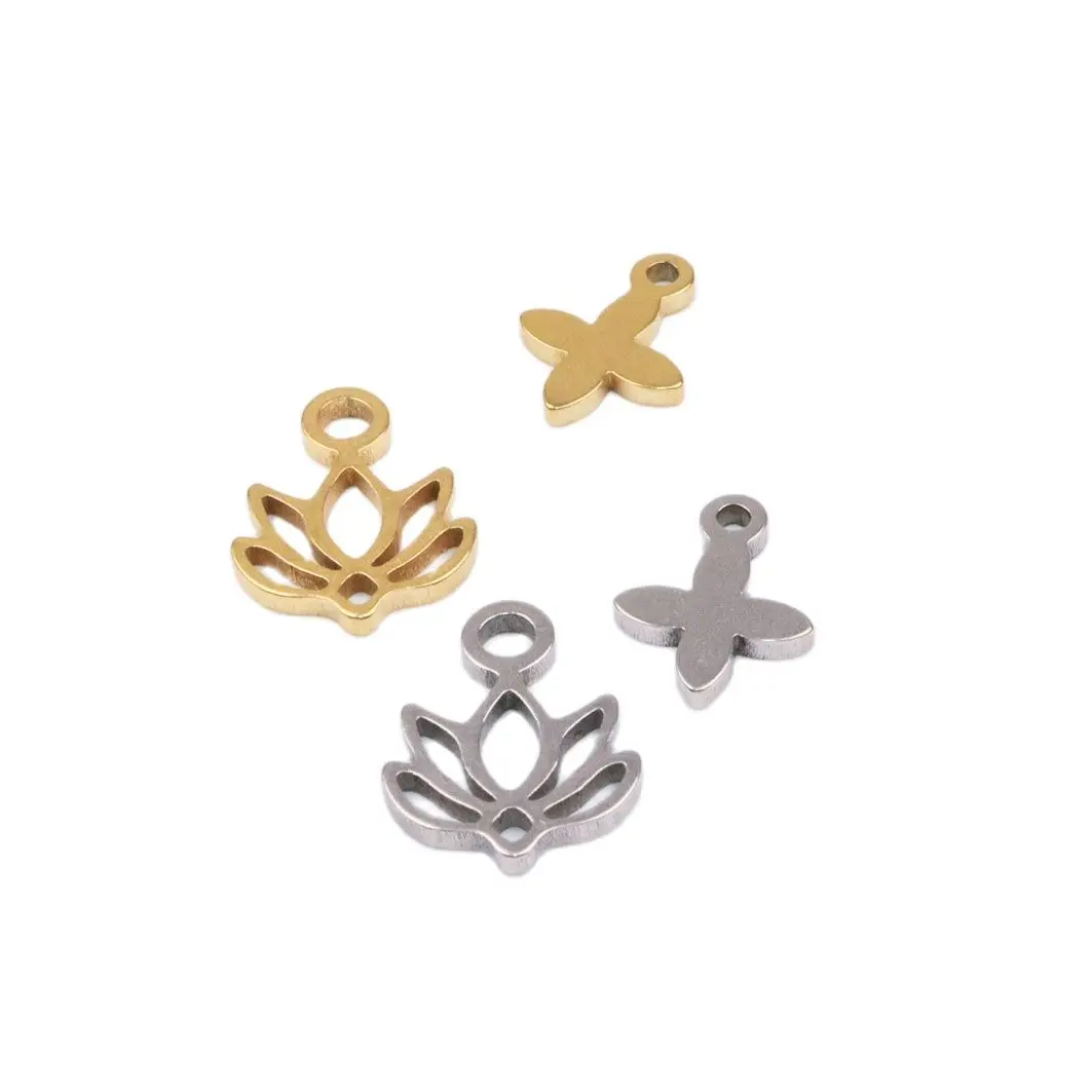 

10pcs Wholesale Stainless Steel High Quality Lotus Charms Pendant DIY Necklace Earrings Bracelets Unfading Colorless 2 Colors