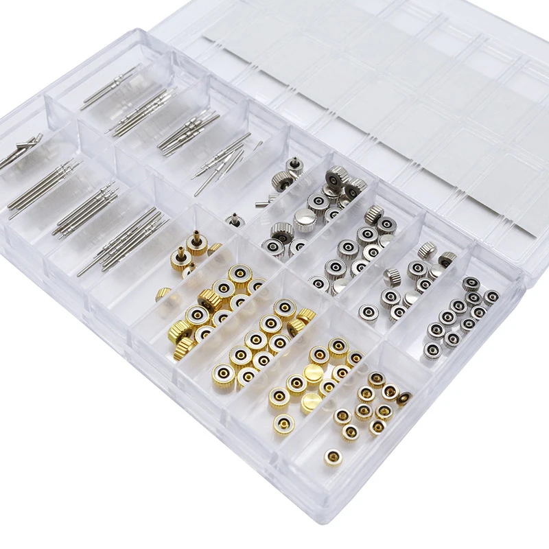 170pcs/box Watch Crown Watch Stem Parts Kit Stainless Steel Flat Cap Watch Crown 2836 8200 7009 PC21 AL35 Watch Stem Parts