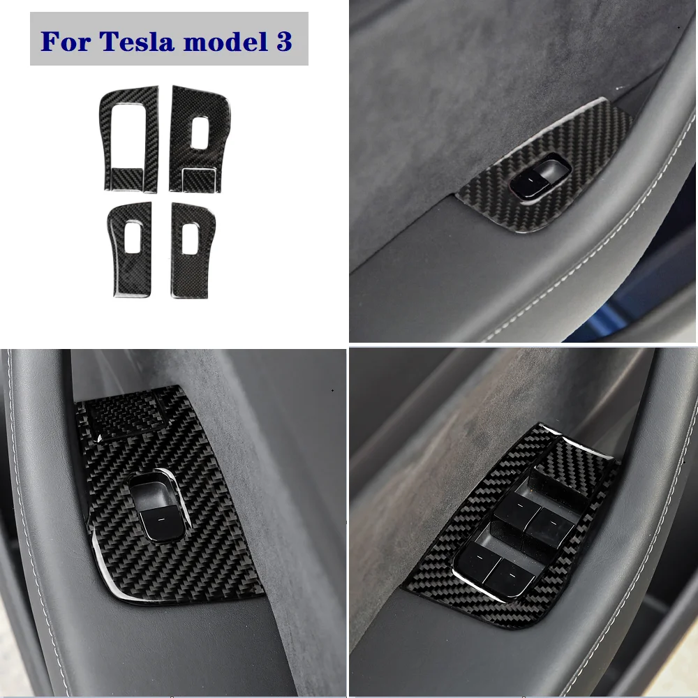 

Carbon Fiber Window Lifte Switch Cover Trim Stickers Interior Car Accessories Fit For Tesla Model 3 / Y