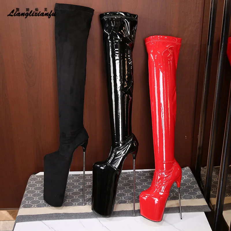 Crossdresser women\'s shoes Spring Autumn 30cm Thin High Heels zipper Pumps over-the-knee Motorcycle boots Female botas de mujer