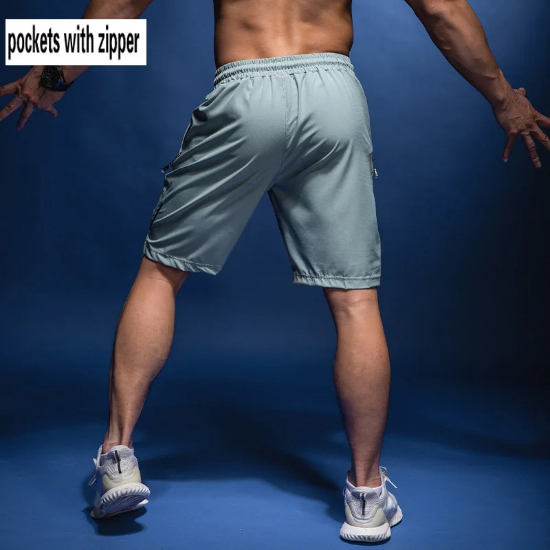 Mens Running Shorts with Zipper Pockets Gym Fitness Workout Shorts Men Sport Short Tennis Basketball Soccer Training Shorts