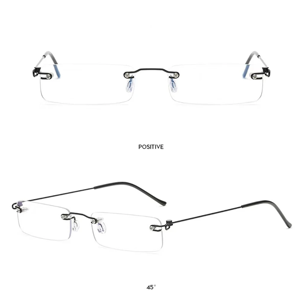 May Flower Anti-Blau Randlose Lesebrille Quadratische Metall Presbyopie Brillen Mit Fall Brillen Herren Brille Für Sight Plus + 4 – Detail 4