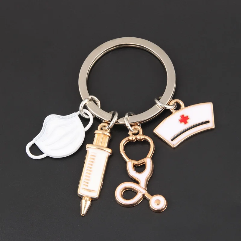 New Doctor Keychain Medical Tool Key Ring Injection Syringe Stethoscope Nurse Cap Key Chain Medico Gift DIY Jewelry Handmade