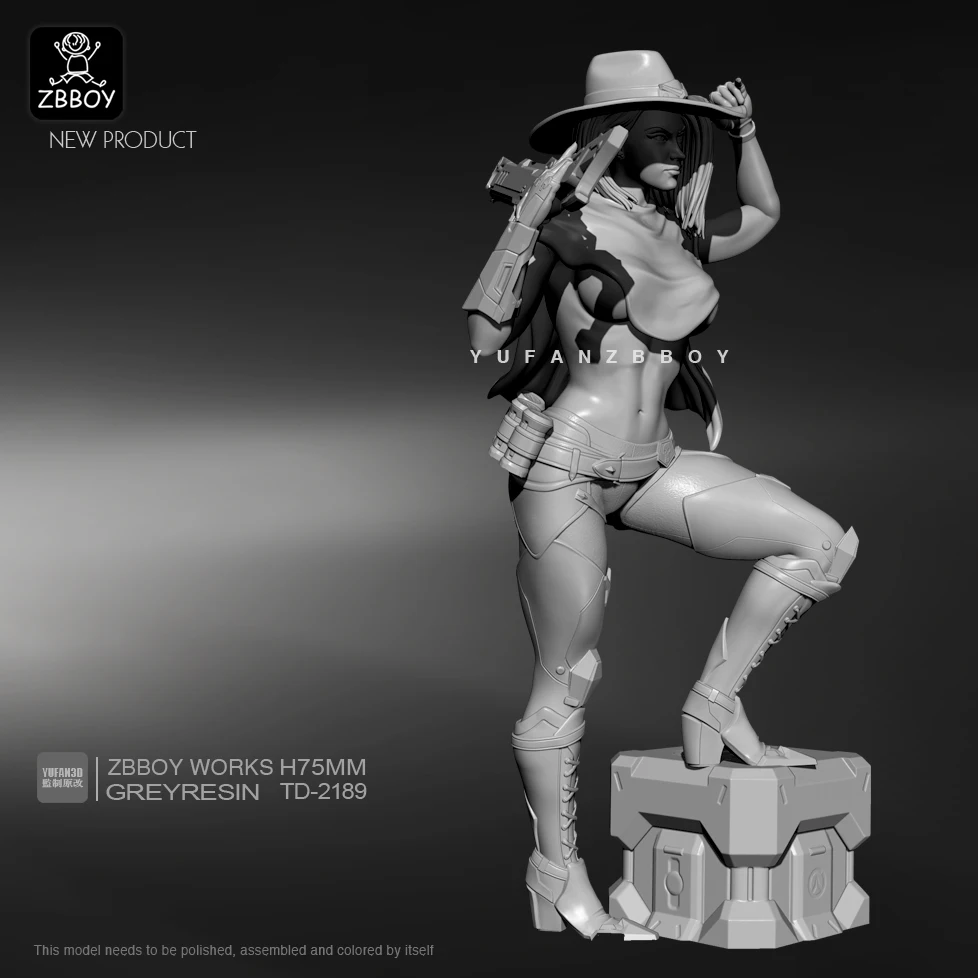 75mm Resin Fiugre Kits Futuristic Cowgirl Model Self-assembled TD-2189