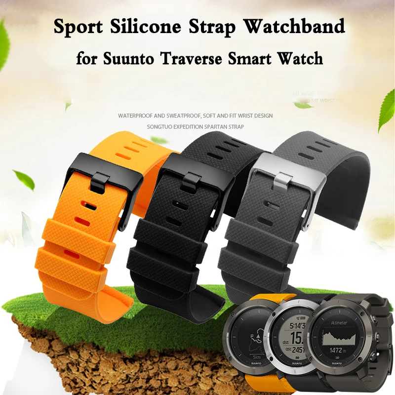 24mm Sport Silicone Strap Watchband Men Outdoor Waterproof Rubber Replacement Bracelet Belt Band for Suunto Traverse Smart Watch