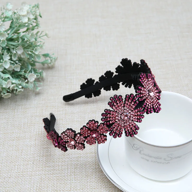 Retro Women's Multicolor Sunflower Luxury Czech Crystal Non-slip Border Girl Hairpin Ladies Fancy Hair Accessories Headband