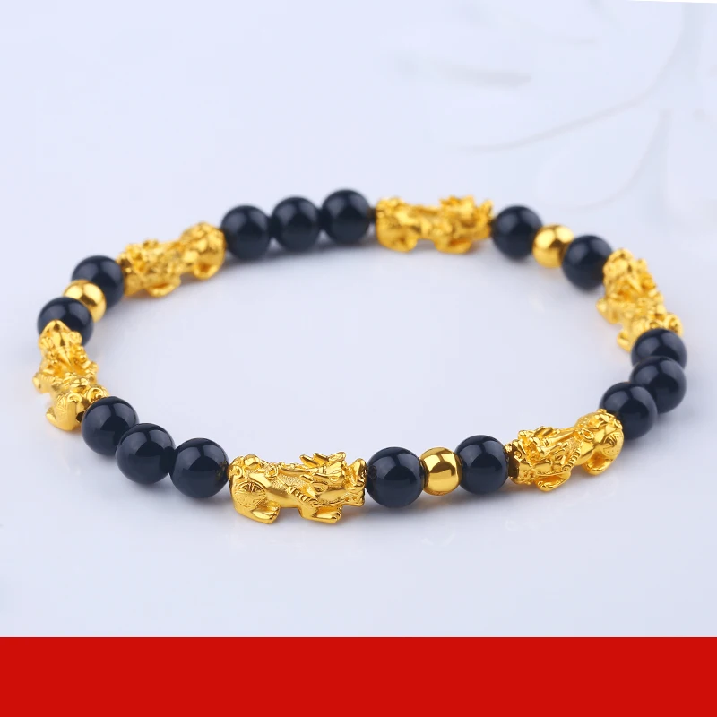 

JLZB Black Onyx 24K Pure Gold Bracelet Real 999 Solid Gold Bangle Upscale Trendy Classic Jewelry Hot Sell New 2020