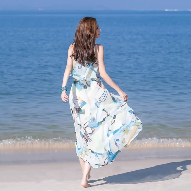 Dresses Women Chiffon Summer Beach Vacation Sundress Hot Sale Elegant Print Ulzzang Popular Trendy Classic Retro Chic New Cozy