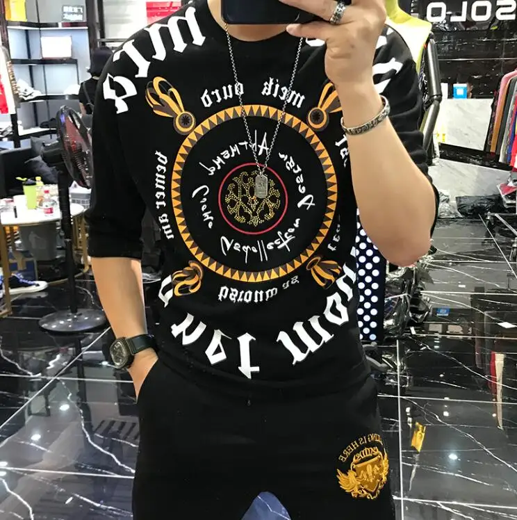 Men's 2020 tshrit autumn new personalized fashion brand heavy technology hot stamping letter printing round neck  short sleeve t