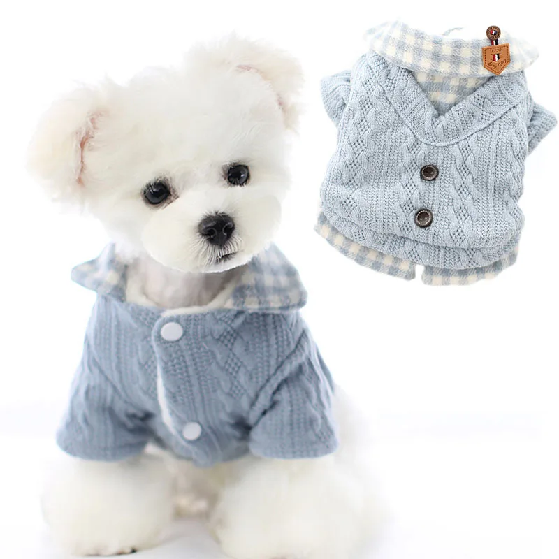 

Thicken Warm Dog Coat Winter Puppy Cat Plaid Shirt Sweater Jacket For Small Dogs Bichon Knitwear Sweatshirt Jacket Pet Clothes L