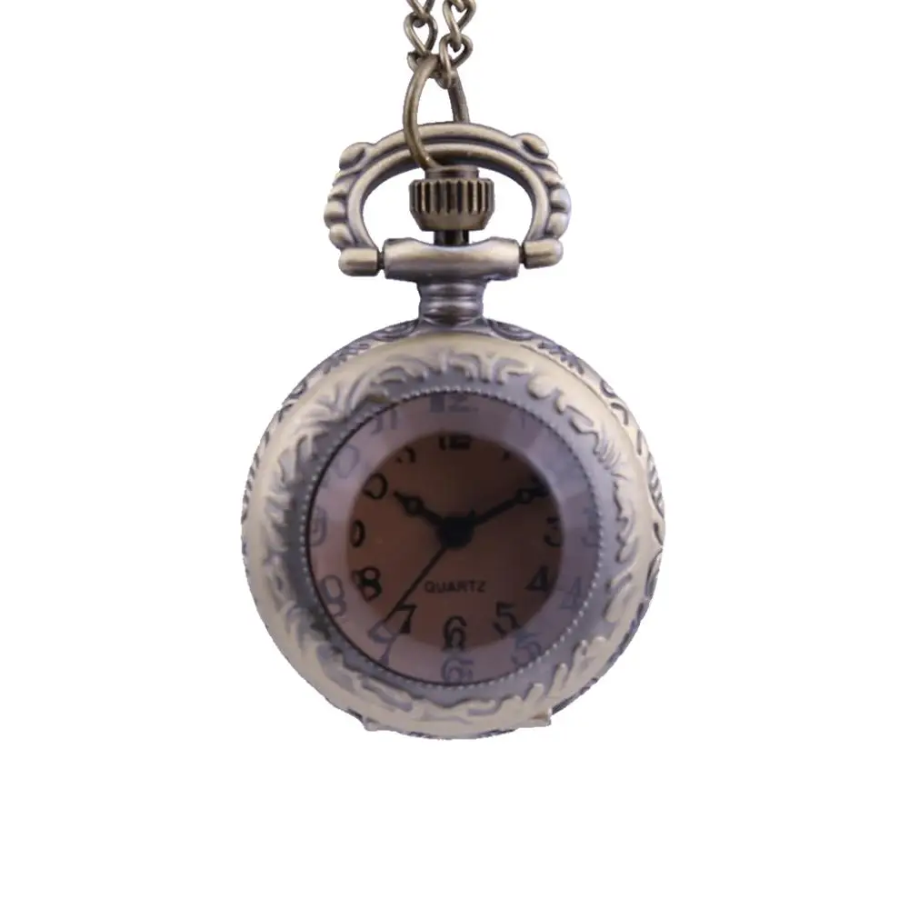 6046Trend retro mini brown glass open cover pocket watch with chain accessories for men and women