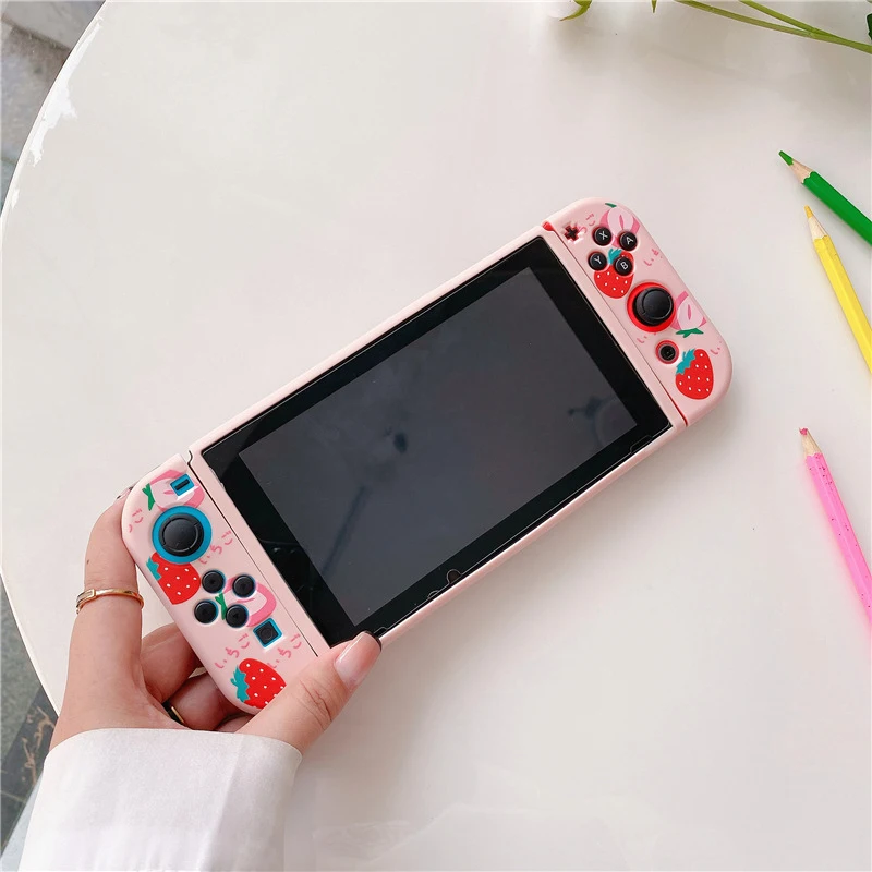 Morango concha protetora para nintendo switch, tpu macio capa de console ns game box para nintendo switch acessórios