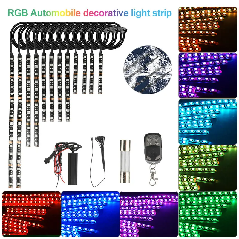 12Pcs Motorcycle 120LED 5050SMD RGB Waterproof Ultra-Flexible Under Glow Lights Strip Neon Kit + Remote For Yamaha For Hodna