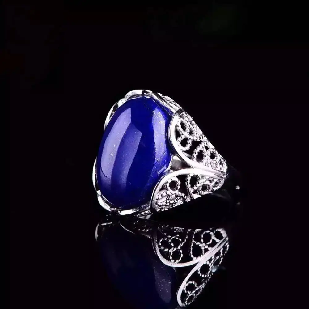 New Coming Natural And Real Man Lapis Ring Big Stone 925 sterling silver Wholesales Fine jewelry Natural Lapis Man Ring 13*18mm