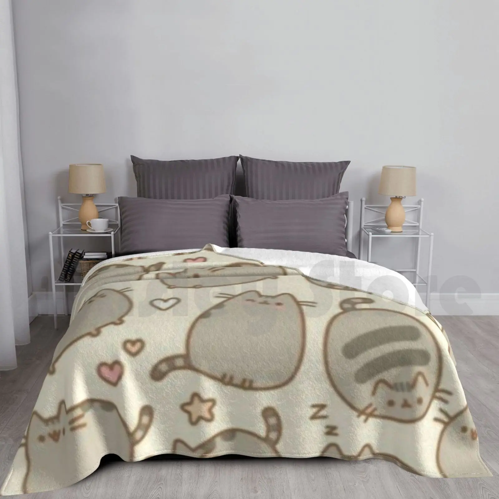 Cat Seamless Pattern Duvet Blanket Fashion Custom Seamless Pattern Cute Cat Kitten Kawaii Kitty Pink Anime